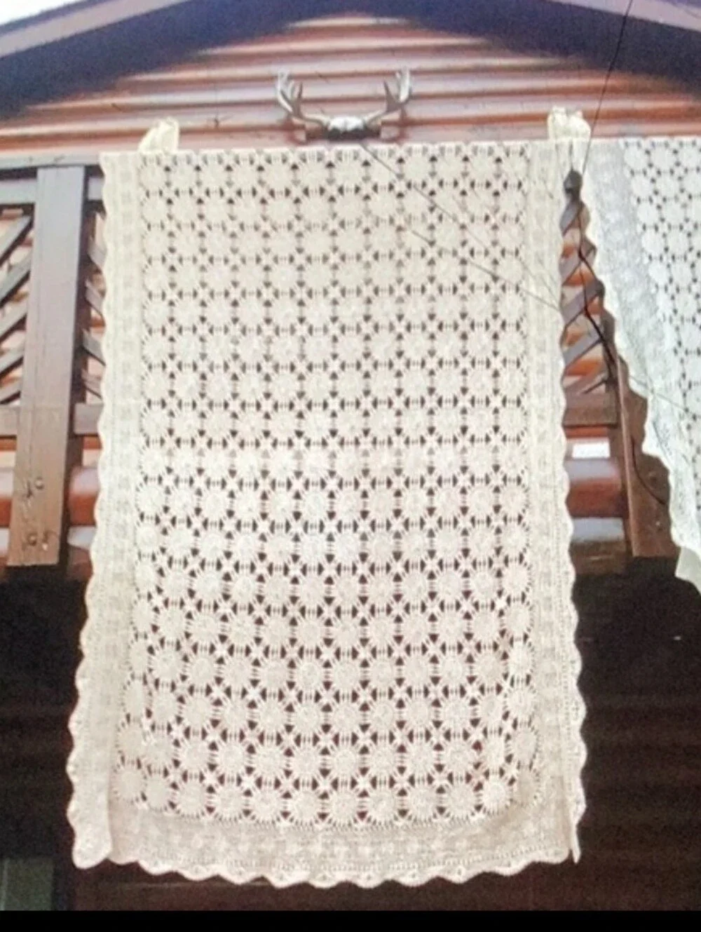 ⚜️ ROUND LINEN ECRU SHEER PANEL EMBROIDERED LACE 68” TABLECLOTH  ⚜️